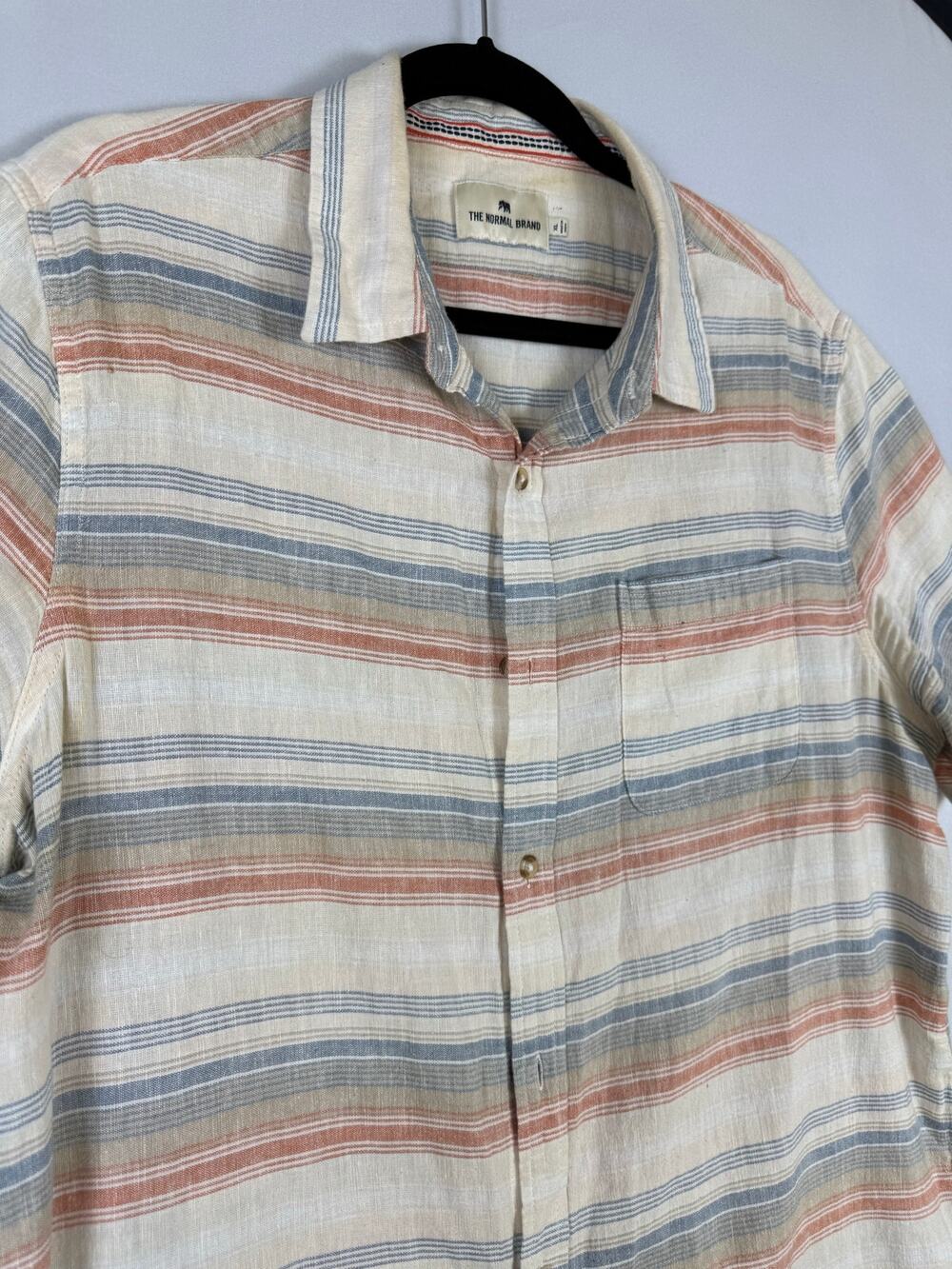 The Normal Brand Mens XL Linen Blend Striped Short Sleeve Button Up Shirt